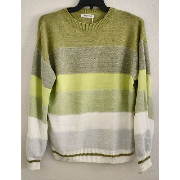 Sweater-Angashion-Striped-Green-Silver-White-Metallic-Long Sleeves - Picture 3 of 15